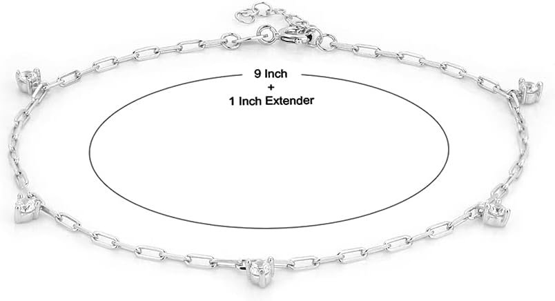 Vanbelle Sterling Silver Jewelry Cubic Zirconia Stone Studded Tiny Dangling Anklet with Rhodium Plating for Women