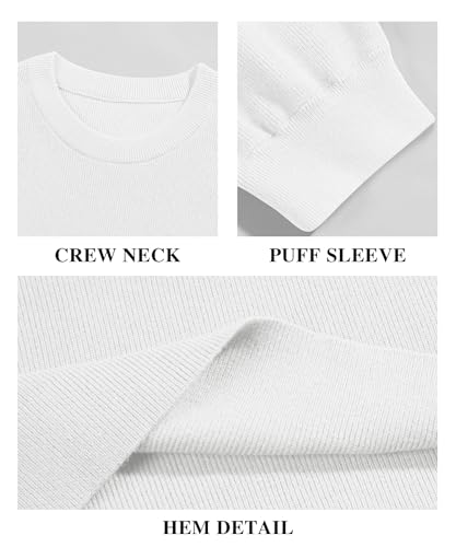 Image of Bodosalia Womens Puff Short Sleeve Sweater Casual Summer Crew Neck Pullover Tops Ribbed Knit Sweater Blouse