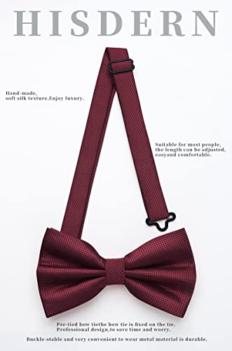 Image of HISDERN Bow Ties for Men Solid Color Pre-Tie Bow Tie and Pocket Square Set Classic Formal Tuxedo Bowties for Wedding Party