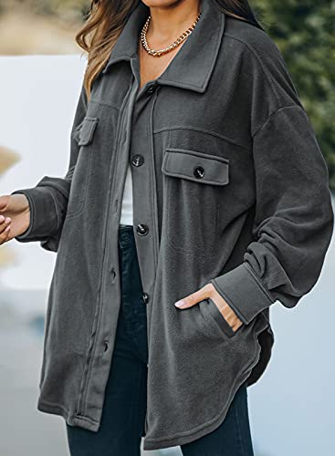 Astylish Women's Long Sleeve Winter Coat Solid Color Button Down Shirt Jacket With Pockets Gray Small #TOP1