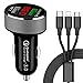Produktbild GreatCool Zigarettenanzünder USB Ladegerät Quick Charge 3.0 KFZ Auto 12v Adapter Autoladegerät LED Digital Voltmeter Ladeadapter mit 3-in-1-Ladekabel für iPhone iPad Air Mini Samsung Huawei