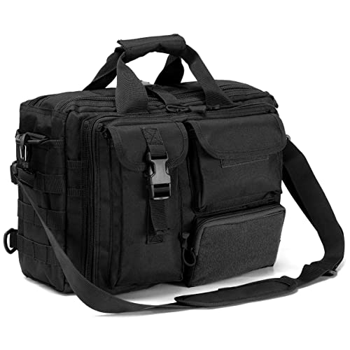 BAGZY Sacoche Homme Bandouliere Tactique Sac à Main Militaire Sac de Survie Sac de Randonnée Sac Homme Business 600D Oxford Attache Case Homme MOLLE Sac Ordinateur Homme 15.6 Pouces (Noir)