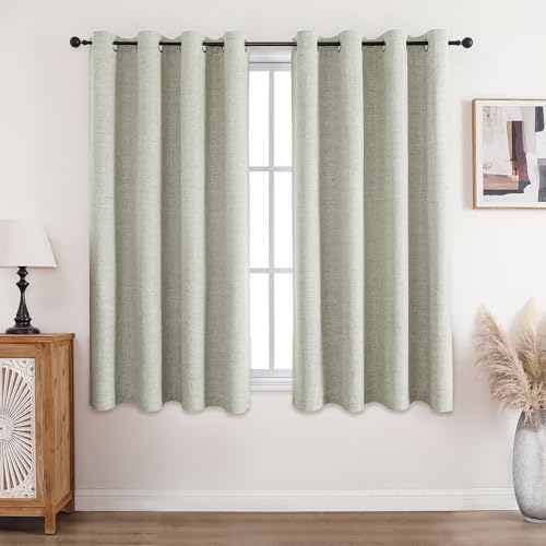 CUCRAF 100% Blackout Curtains in Light Beige - Thermal Eyelet Curtains 63 Inch Drop, Soft Texture, Energy-Saving Sun Blockers for Bedroom & Living Room - 52 X 63 Inch