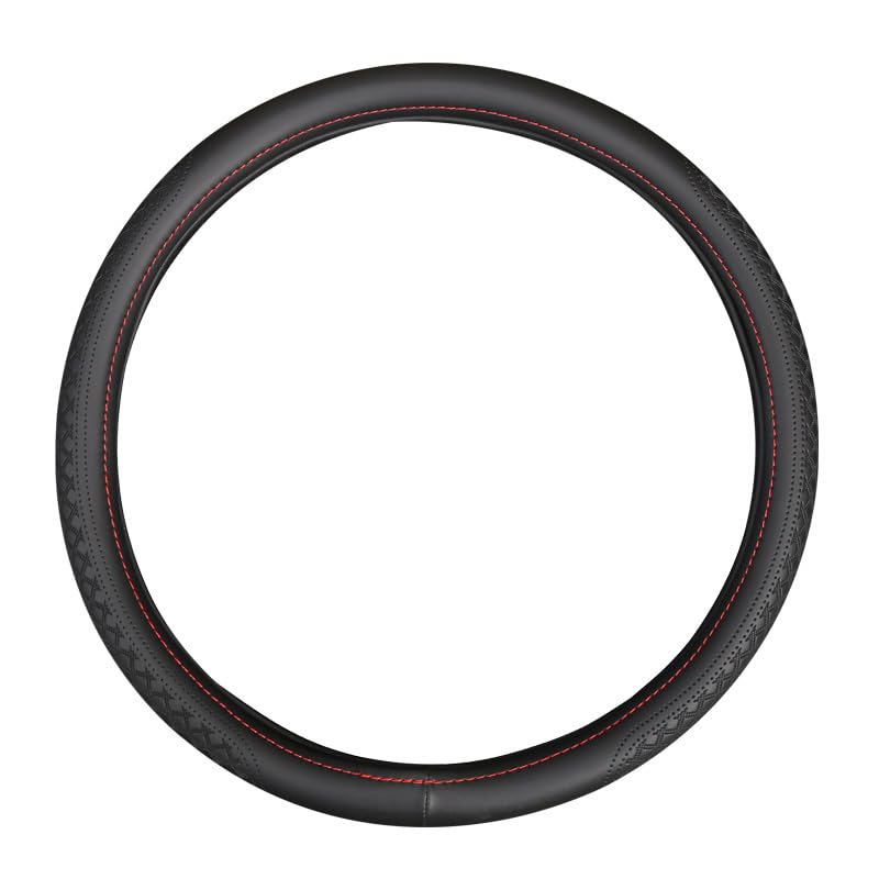 Wood Car Steering Wheel Cover Rubber Inner Ring All Car Universal Four Seasons Universal Thin Fiber Leather Anti-Slip 16 17 18 19inch for Truck (17inch, Black)
