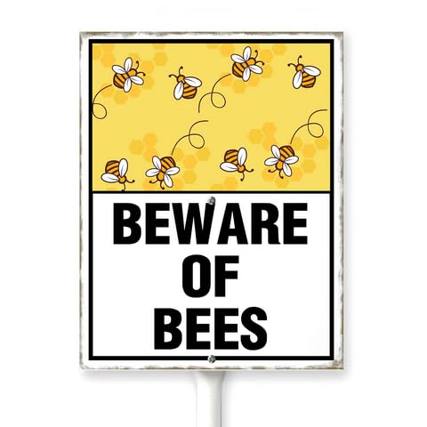 Kurmntregon Beware Of Bees Yard Sign With Stake Save Bees Wildflowers Rustproof Neighborhood Street Business Farm Home Lawn Walkway Ground Porch Aluminium Decorations 6x4.6"