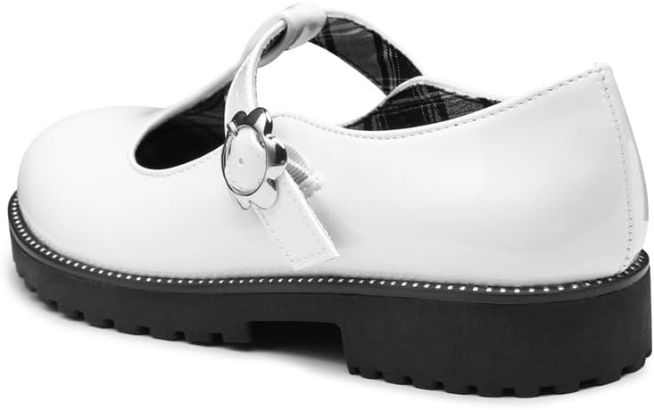 HOMEHOT Girls Mary Jane Dress Shoes with Metal Buckle Strap, Plaid Lining School Party Shoes