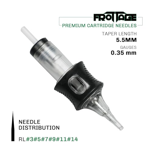 FROTTAGE 16PCS Extreme Tattoo Cartridge Needles 7RL Round Liner Standard, Dragoart Professional Tattoo Needles Cartridge Tattoo Supplies for Tattoo Machine Tattoo Pen (1207RL)