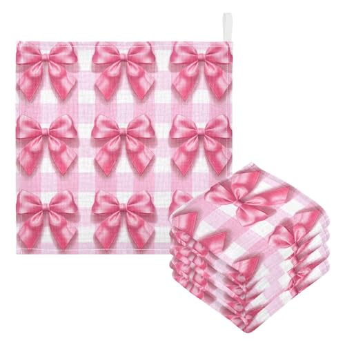 Kigai Cute Pink Bows Baby Washcloths,3pcs Ultra Soft Absorbent Towel,Newborn Bath Face Towel, Natural Reusable Baby Wipes for Sensitive Skin, Baby Registry as Shower
