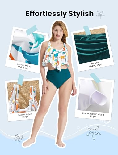Image of PATPAT Family Matching Swimsuits Two Piece Hawaiian Tropical Beach Bikini and Swim Trunks Set Mommy and Me Bathing Suits