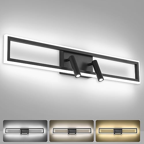 Image of SOLFART Vanity Lights for Bathroom 32 Inch Dimmable Matte Black Led Lights for Bathroom 3 Colors Wall Light