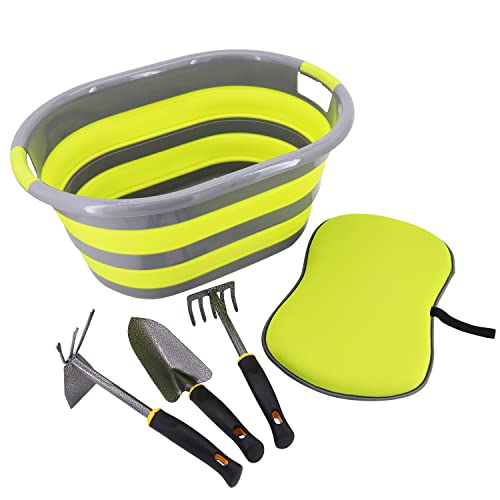 Centurion 1614 5pcs Garden Set, Including 3pcs Hand Tools (Trowel, 5-Tine Rake, 3-Prong/Hoe), Kneeling Pad & Collapsible Bucket