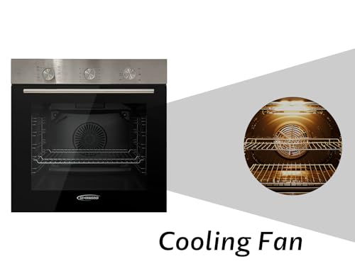 فرن كهربائي مدمج 60 سم مع مروحة وشواية من جنرال جولد، لوح من الستانلس ستيل مع باب زجاجي مزدوج، 10 وظائف طهي، فرن حائط شديد التحمل للمطبخ والخبز والكعك (مؤقت ميكانيكي)