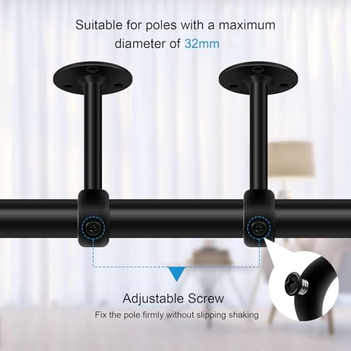 Ceiling Curtain Pole Brackets, Gardinenstangen Halterungen, 32mm, schwarzes Metall, Decken- oder Wandmontage, strapazierfähige, Edelstahl, Wandhalterungen für Kleiderstangen mit Schrauben, 2 Stück