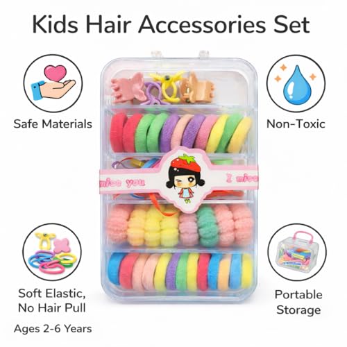 Image of Hair Accessories Combo Set for Baby Girls, Toddlers, Kids & Teens | Rubber Bands, Hair Clips, Mini Claws & Beads | All-in-One Everyday Hair Kit | Vibrant Colours & Mixed Designs (60 Pcs Combo)