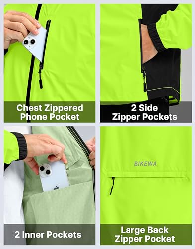 Image of Bikewa Men's Cycling Rain Jackets Waterproof Running Bike Windbreaker Lightweight Packable Hooded Jacket