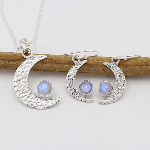 Juego de collares delicados y aretes de plata de ley con piedra lunar 2