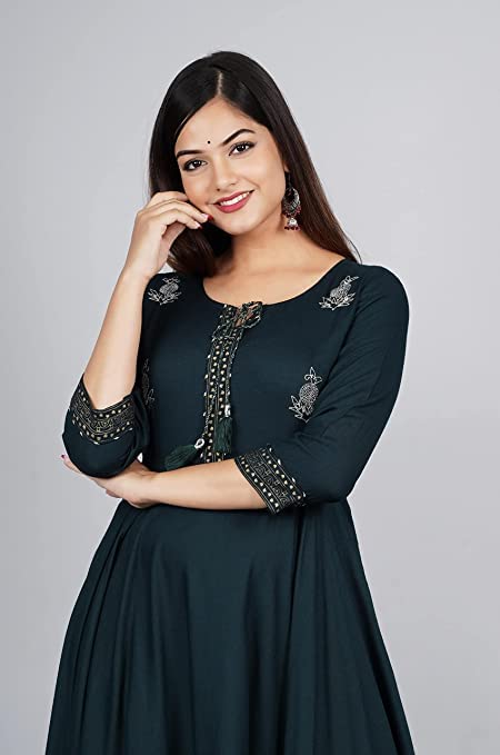 Image of JAYROSH Women's Embroidered Rayon Anarkali Kurta Gown | Flared Kurti for Women & Girls