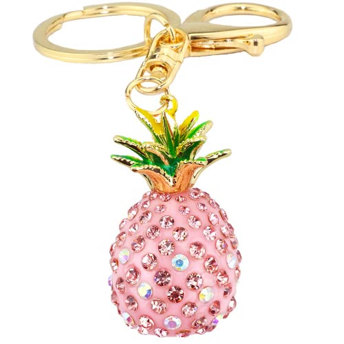 Cute Fashion 3D Cubic Graven Pineapple Shaped Rhinestone Alloy Metal Car Bag Phone Purse Keychain Pendent Decoration Gift (Pink) #TOP24