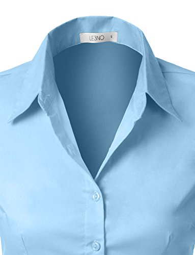 LE3NO Womens Tailored Short Sleeve Button Down Shirt with Stretch,L3nwt575a_babyblue,X-Large - Thumbnail 4