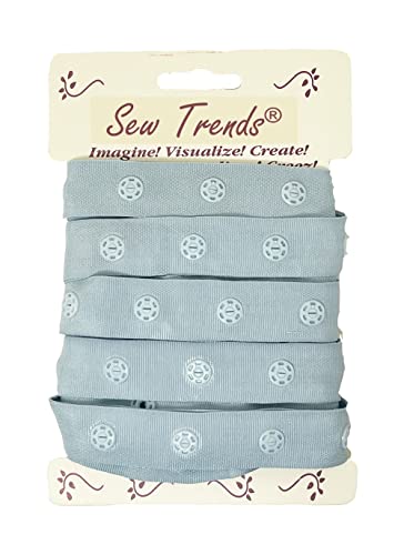 2 Yards Plastic Snap Button Polyester Tape Ribbon Hook & Eye Zipper Popper Press Stud Fastener-Baby Blue #TOP18