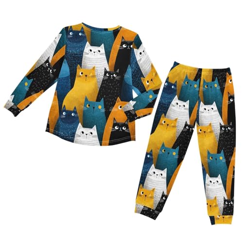 Cats in Soft Pajama Set for All Seasons,Breathable Pjs Long Sleeve Sleepwear,Comfy Loungewear 2 Piece Underwear Set 4T2