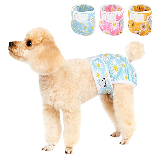 SlowTon Couche de Chien Lavable, 3 pièces sans Fuite Couche de Chien Confortable, avec Boucle réglable, Couche de Chien Femelle réutilisable pour la miction irritante à Haute température Cover