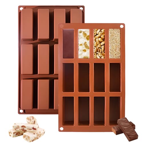 DEARBAG Rectangular Barra Silicona Moldes Antiadherente Moldes Silicona Moldes de Silicona 12 Cavidades Barras Cereales Moldes de Silicona Moldes de Silicona Rectangulares para Chocolate Galletas (C)