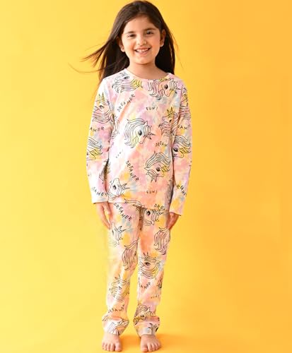 Image of ANTHRILO Pure Cotton Printed Pyjama Set for Girls | Sleepwear | Night Suit, Night Wear | Long Sleeves T-Shirt & Pyjama | Regular Wear | 0-6 Months | White