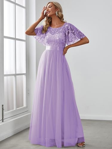 Image of Ever-Pretty Sequin Formal Prom Dresses for Women Ruffle Sleeves Empire Waist A-Line Long Mother of Bride Dress 00904