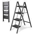 4 Step Ladder Folding Step Stool, Heavy Duty 330 Lbs Load Step Ladders for Home, Tall Kitchen/Closet Stepladder for Adults, Black Small & Lightweight Ladder with Anti-Slip Wide Pedals by OOSOFITT
