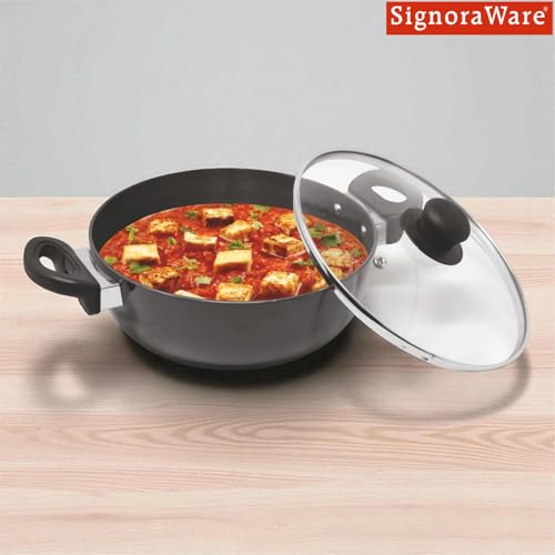 Image of Signoraware Opulent Non Stick Kadhai 26cm | Non-Stick Coating Allows Oil Saving | Heat-Resistant Grip | Gas & Induction Compatible | Perfect for Deep Frying, Sauteing & Stir-Frying (4 LTR | Steel)