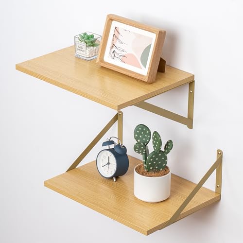Image of Axeman Oak Floating Shelves 12 Inch Deep, Rustic Wall Mounted Floating Shelves Set of 2, 16W x 12D Floating Wall Shelves for Decor & Storage, Oak Shelves for Living Room Bedroom Bathroom, Oak