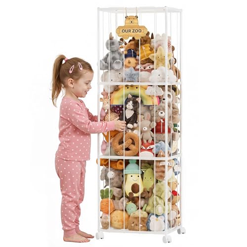 Homde Stuffed Animal Storage for Kids: Large Capacity Plush Toy Organizer - Space Saving 54in Rolling Holder for Kids Room Playroom Nursery