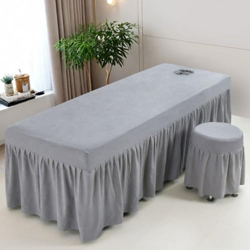 Black 60x180cm Massage Table Cover with Skirt & Face Hole,