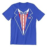 Funny Tuxedo 4th of July American Flag Patriotic Shirts for Men Independence Day Men's T-Shirt, L, Royal