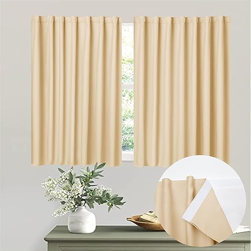 Muamar No Drill Blackout Curtain, Easy Install Window Curtain Panels, Portable Bedroom Curtains 2 Panel Sets, Light Blocking Shades for Window (Beige, 29" W x 45" L)