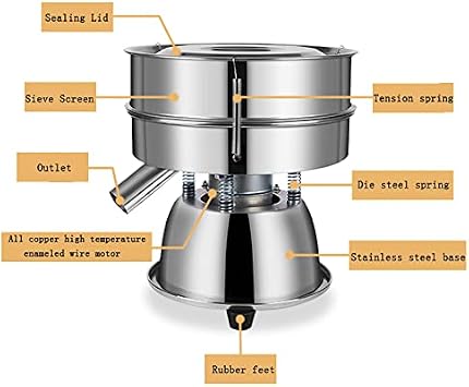 50W Automatic Sifter Shaker Machine/Electric ibrating Sieve Filter/Stainless Steel Screening with 20 Mesh Sifter (Height 8cm) for Millet Powder Grain