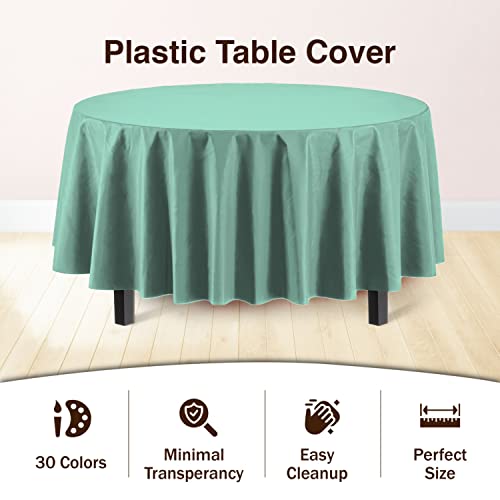 Image of Party Solids Mint Round Plastic Tablecloth - 84 Inch, Pack of 24