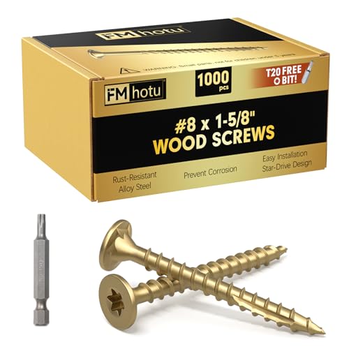 Image of #8 x 1-5 /8 inch Deck Screws, 1000Pcs Star Drive Wood Screws, Rust Resistant Timber Screws for Timber /Log /Landscaping Wood, T20 Star Bit Included, Gold