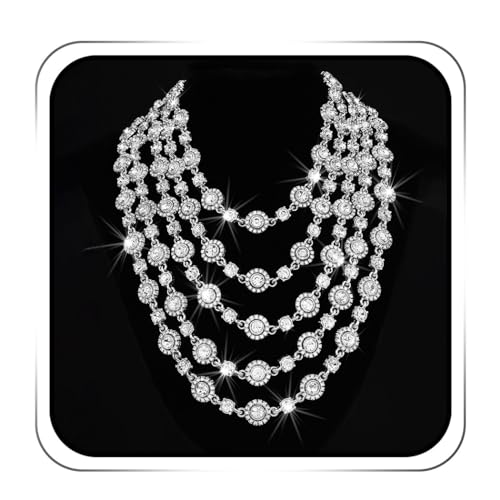 Jeairts 1920s Layered Rhinestone Collar Necklace Silver Sparkly Crystal Bride Wedding Necklaces Jewelry for Women