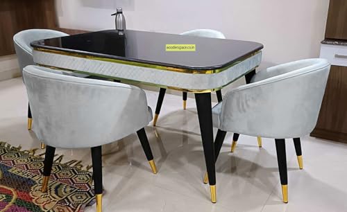 Image of WOODEN SPACE Wooden Dining Table with 4 Chair || Urban Dining Table for Dining Room (Grey)