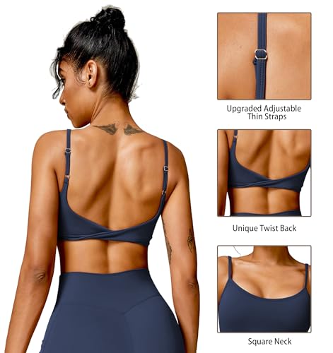 Image of QUOJIZY Sports Bras for Women Open Back Workout Tops for Women Yoga Bra Spaghetti Straps Twist Back