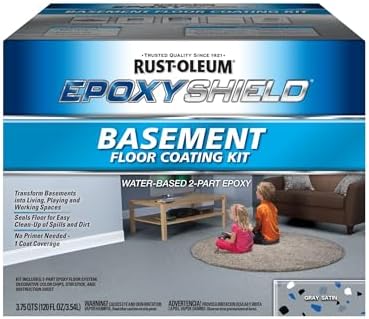 Rust-Oleum 391282 EpoxyShield Basement Floor Coating Kit, Gallon, Gray Satin