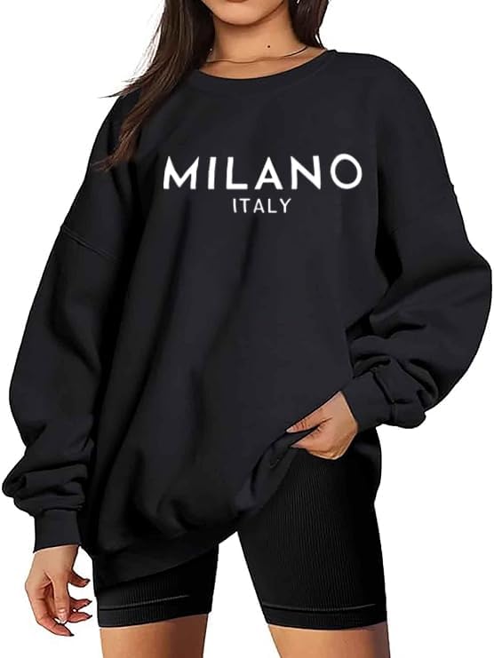Crewneck Oversized Sweatshirt for Women Preppy Graphic Pullover Casual Loose Long-Sleeve Tops - Image 5