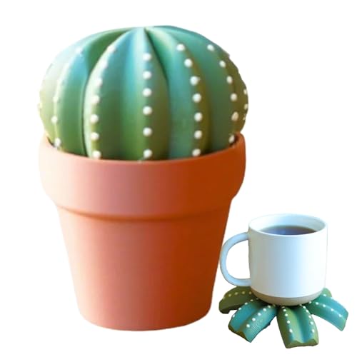 Cactus Sottobicchieri, 3D Stampati Divertenti Cactus Scrivania Sottobicchieri, Novità Cactuses Sottobicchiere Con Portavaso & Nascosto Contenitore, Creativi Cactuses Pianta Scrivania Sottobicchiere