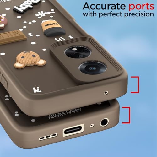 Image of Outlouders Back Cover for Oppo F23 5G | 3D Cartoon Bear Cute Fun Silicone Full Body Protection Bumper Case (Brown)