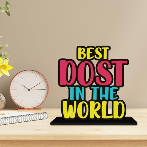 Image of Artvibes Best Dost in the World Quotes Table Decor for Office Desk | Home Decoration Items | Living Room | Modern Art Wooden Showpiece Decorative Gift Item (SP 1177)