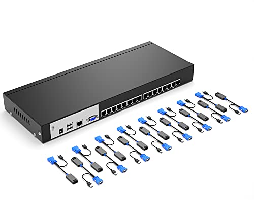 16 Port Cat6 Kvm Console, Mt-Viki Vga Kvm Switch Over Cat5E, Included 16 Vga To Cat6 Kvm Adapter, Support Extend Distance Up To 230Ft/70M By Rj45 Ethernet Cable #TOP22