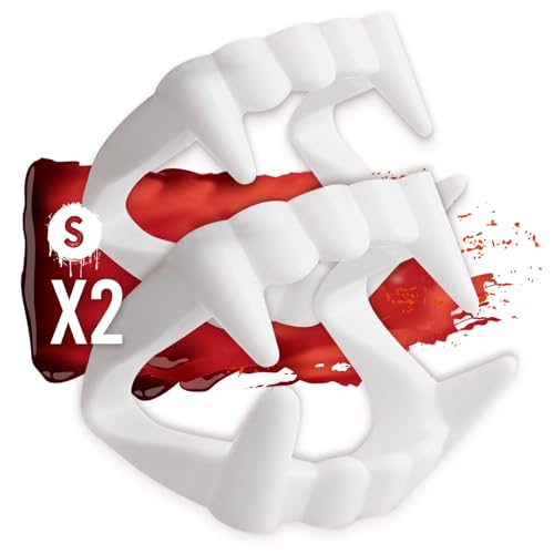 Festicy Dentes de vampiro para 6-12 anos I dentes de vampiro para crianças, estável e amigável para crianças, dentes de vampiro dracula halloween, Branco