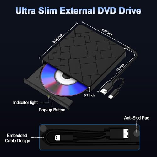 Graveur CD DVD externe Slim pour ordinateur de bureau Mac et PC - 7
